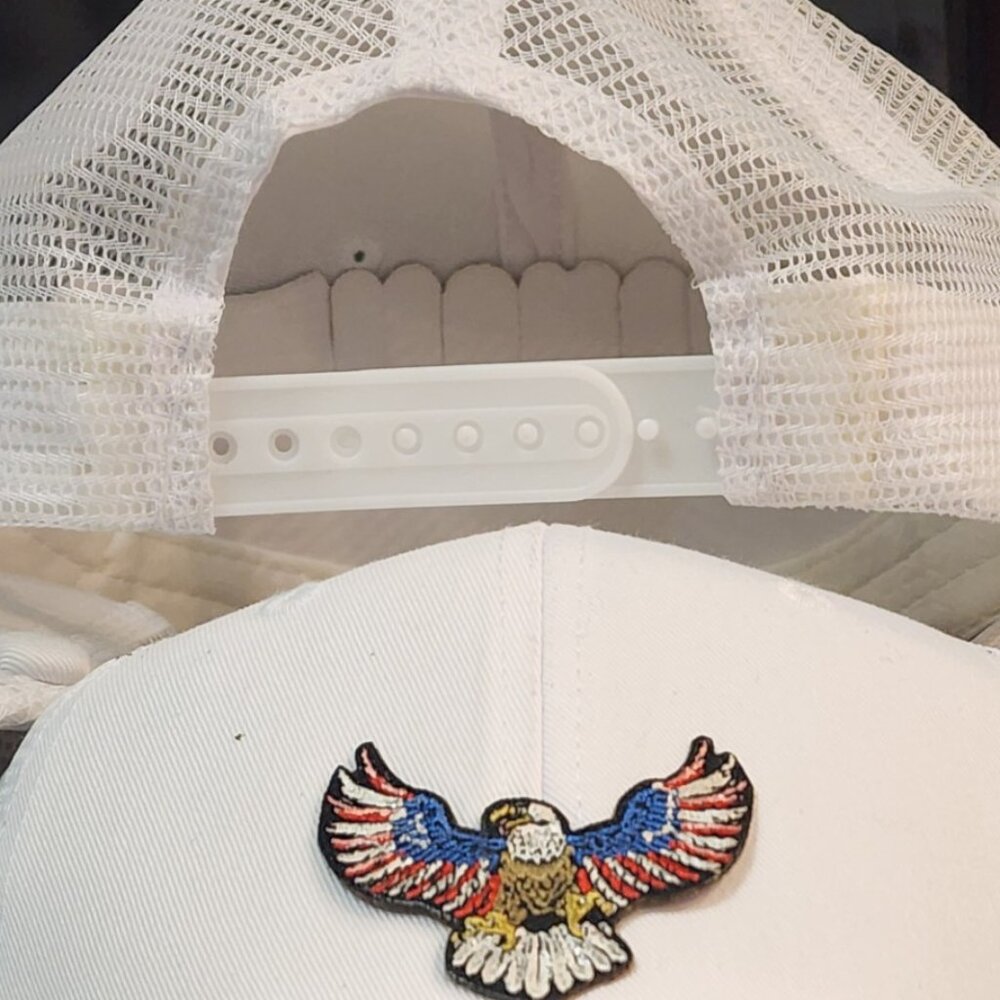 American Bald Eagle Flag Patched White Mesh Trucker Hat - Picture 4 of 4